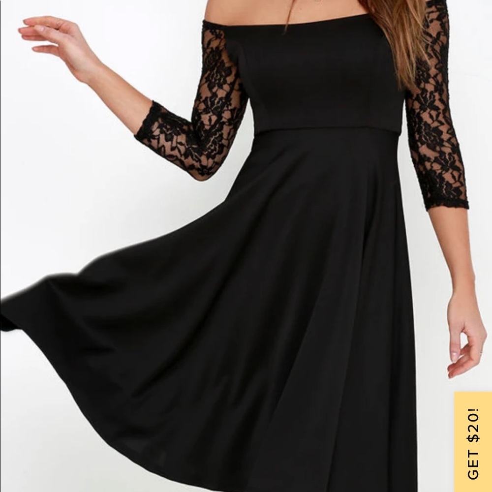 Lulus central square black lace midi dress